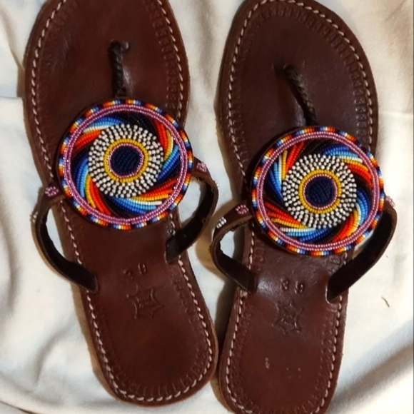 Leather Colorful Beaded Sandals - Picture 5 of 8